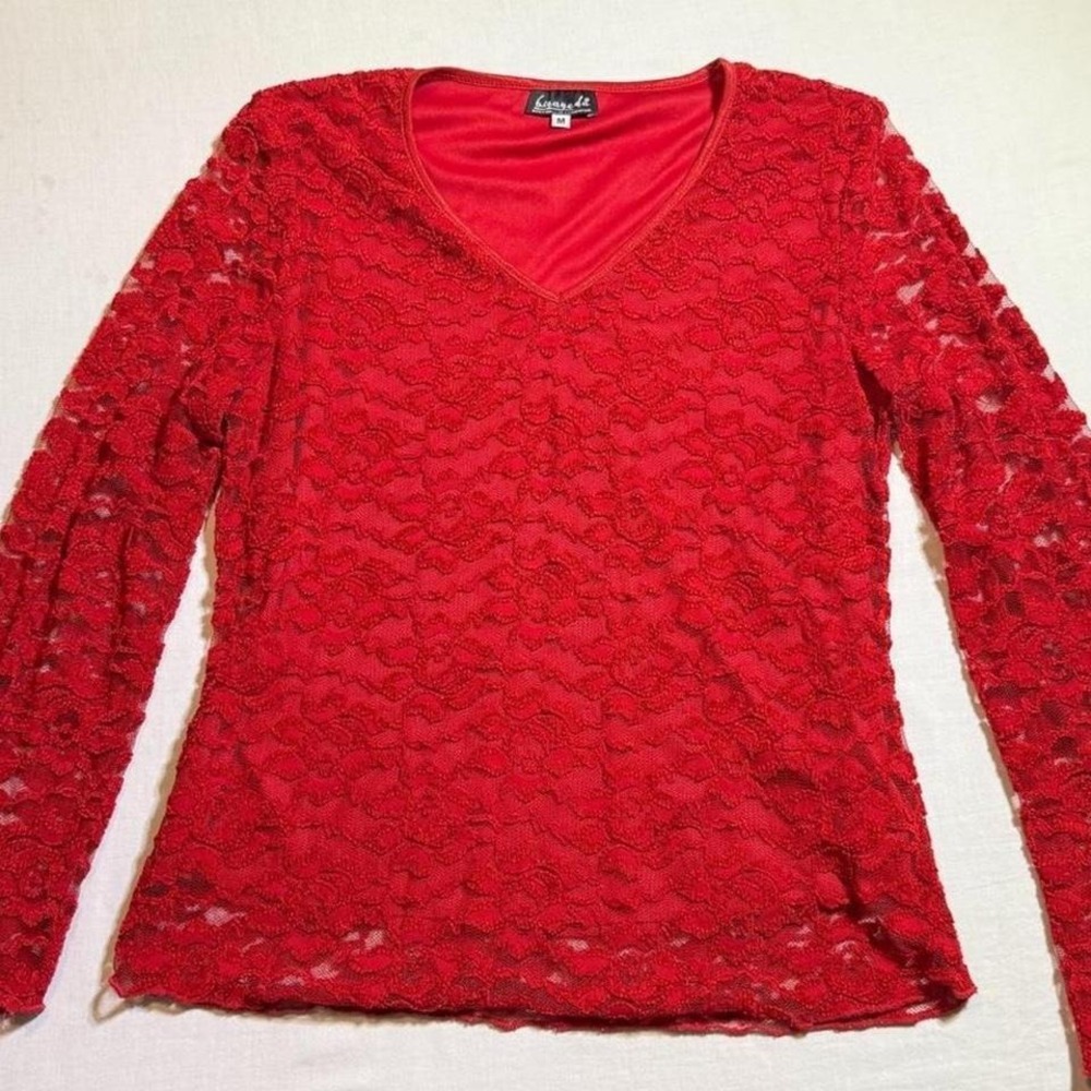 y2k red lace long sleeve